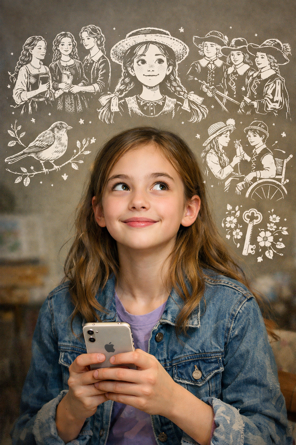 Girl in jean jacket reading